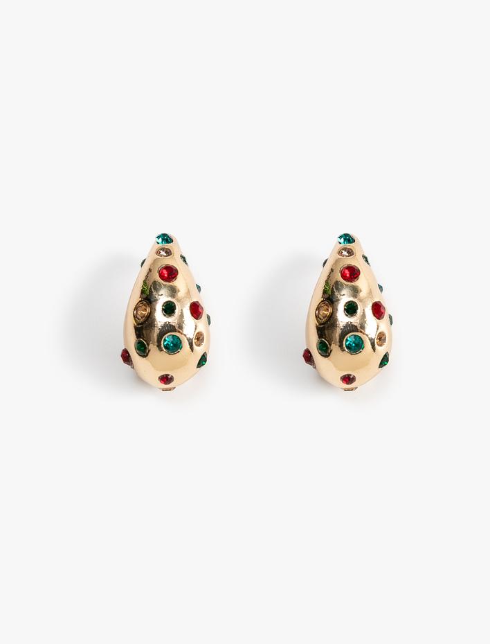 Kadın Damla Küpe Çok Renkli Taş Detaylı