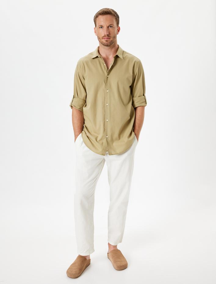  Klasik Gömlek Uzun Kollu Düğmeli Kol Detaylı Pamuklu Regular Fit