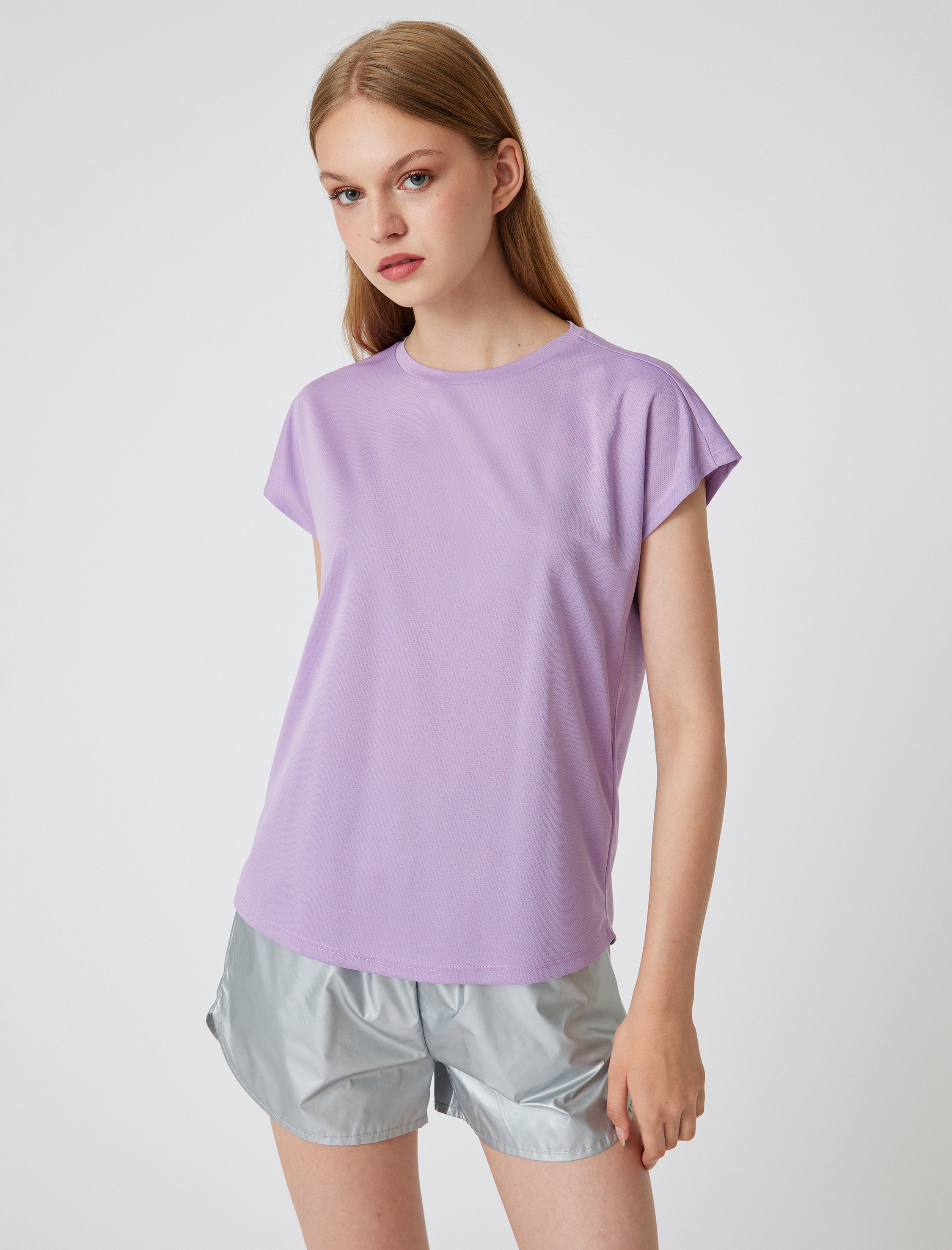   Oversize Dikişsiz Bisiklet Yaka Spor Tişört İnterlok