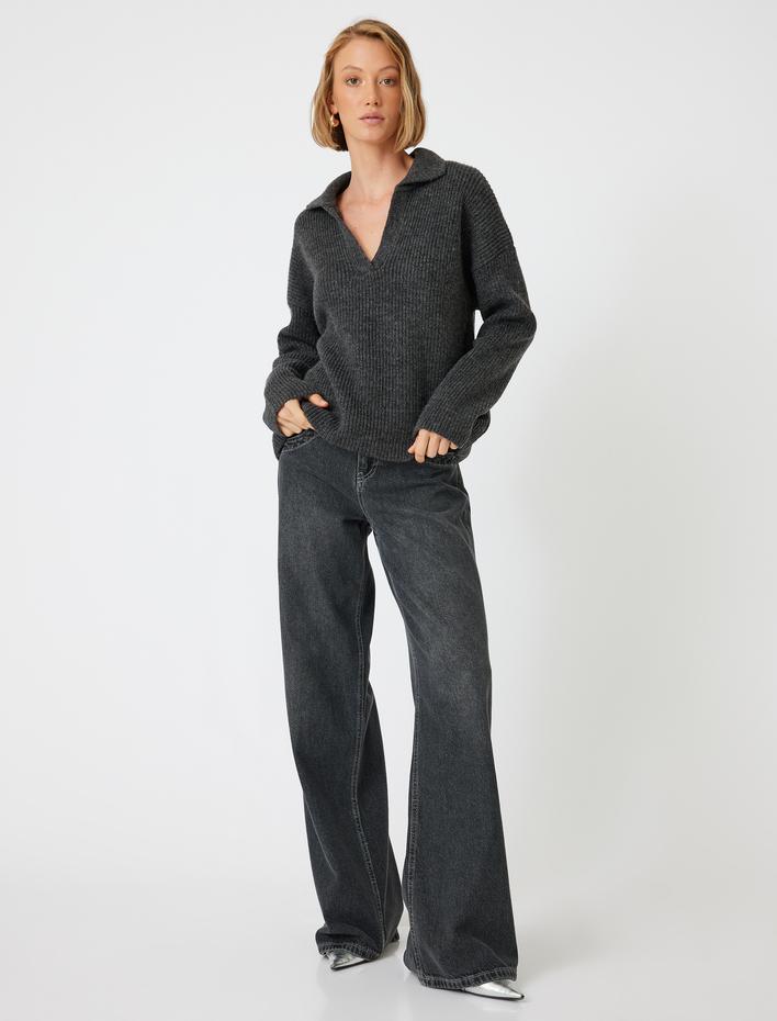  Polo V Yaka Triko Oversize Kazak Uzun Kollu