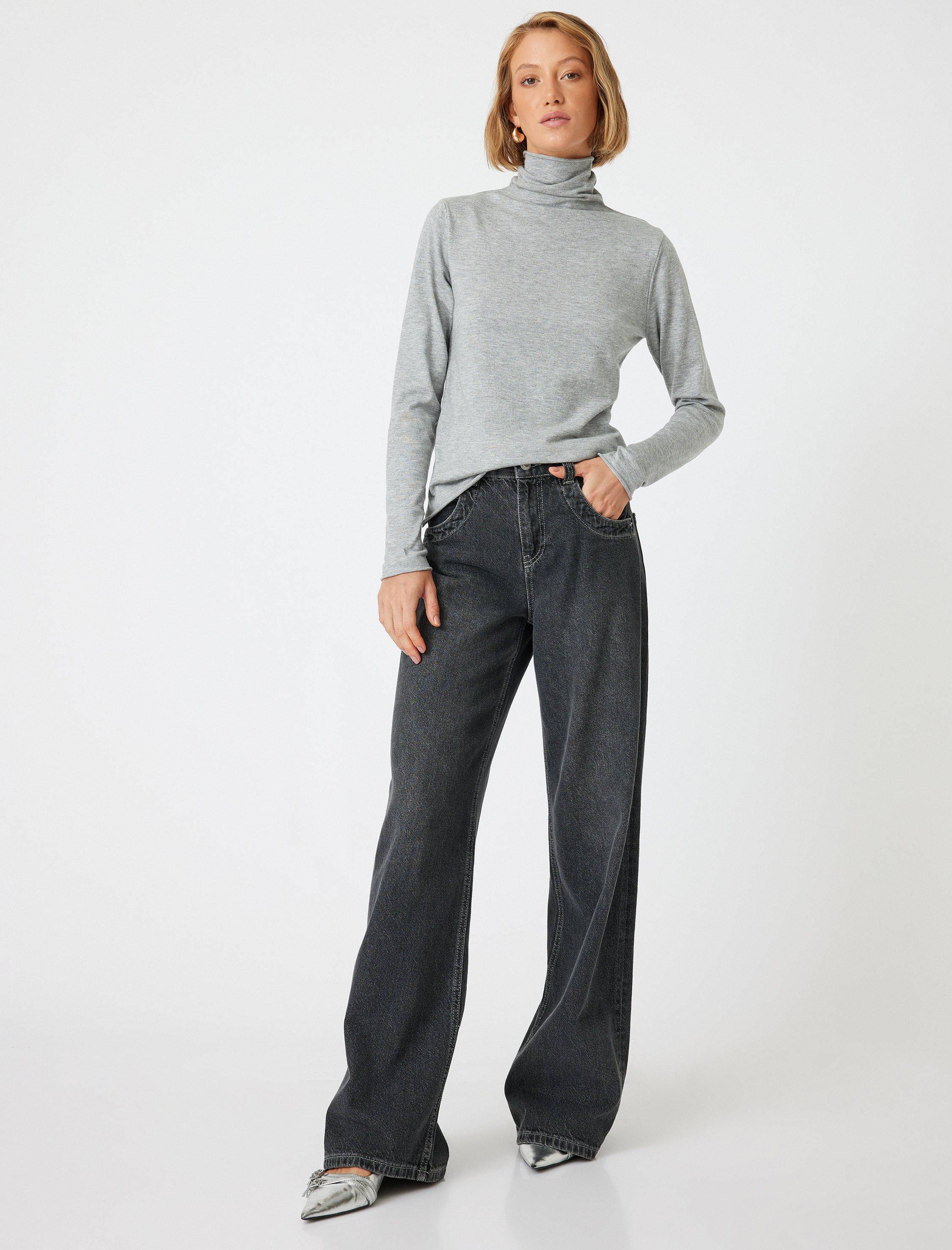 Basic Boğazlı Triko Kazak Uzun Kollu Yumuşak Dokulu