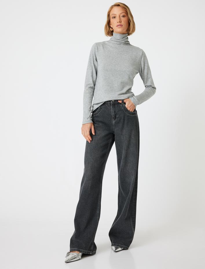  Basic Boğazlı Triko Kazak Uzun Kollu Yumuşak Dokulu