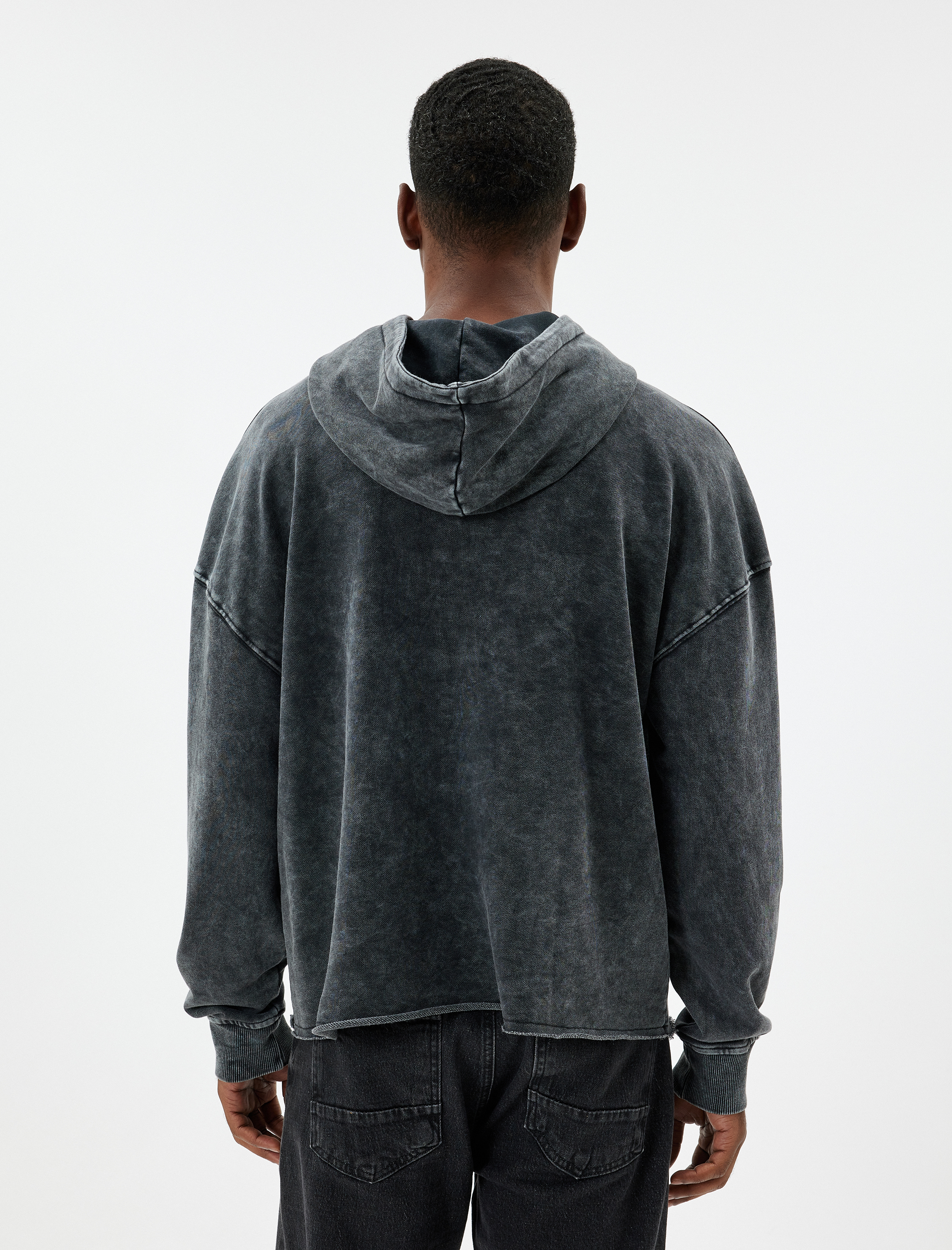   Oversize Sweatshirt Yıkamalı Basic Uzun Kollu Kapşonlu Pamuk Karışımlı