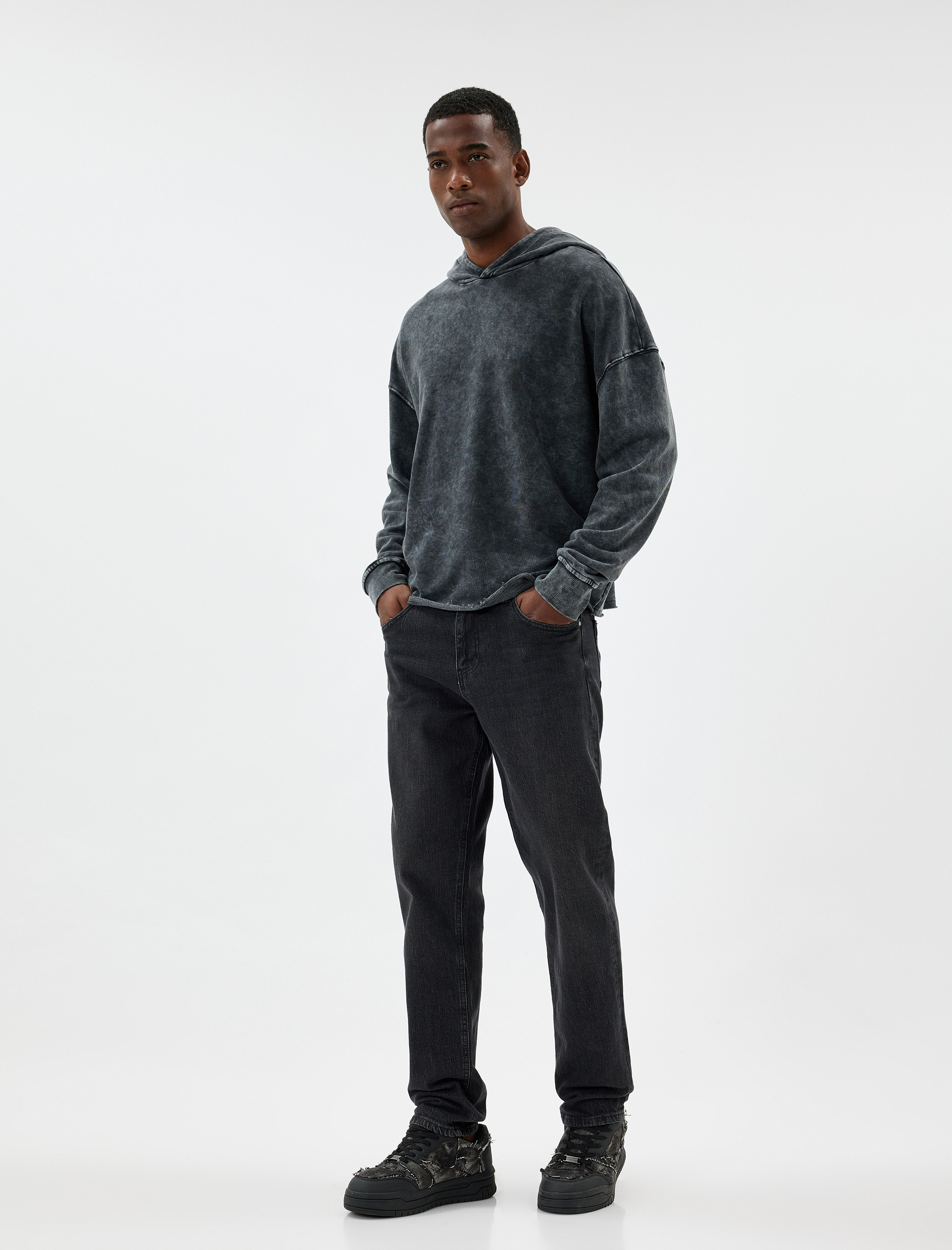   Oversize Sweatshirt Yıkamalı Basic Uzun Kollu Kapşonlu Pamuk Karışımlı