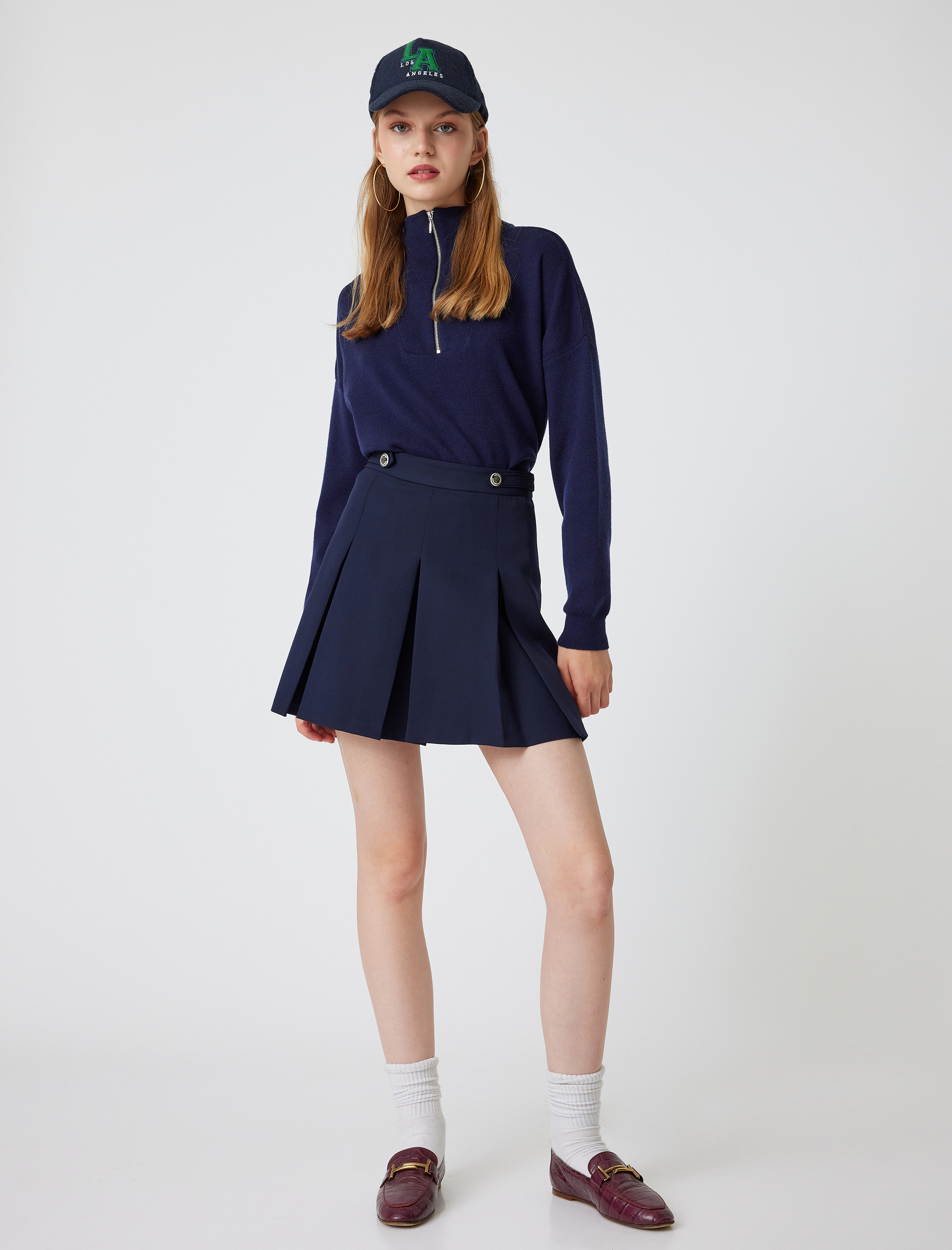   Yarım Fermuarlı Viskon Karışımlı Triko Kazak