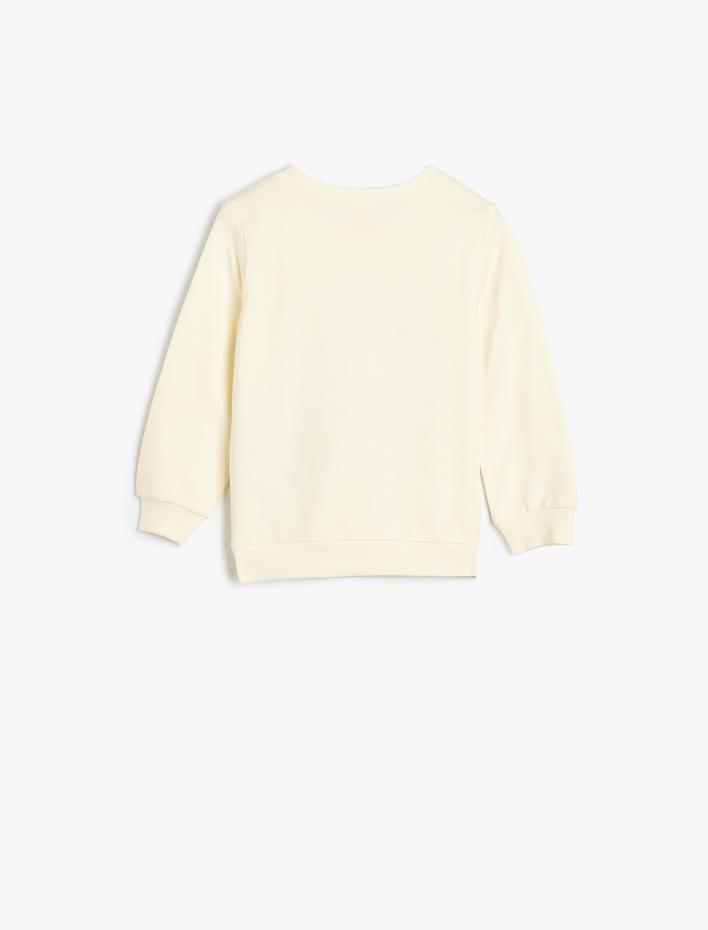 Kız Bebek Sweatshirt Uzun Kollu Bisiklet Yaka Baskı Detaylı Şardonlu Pamuklu