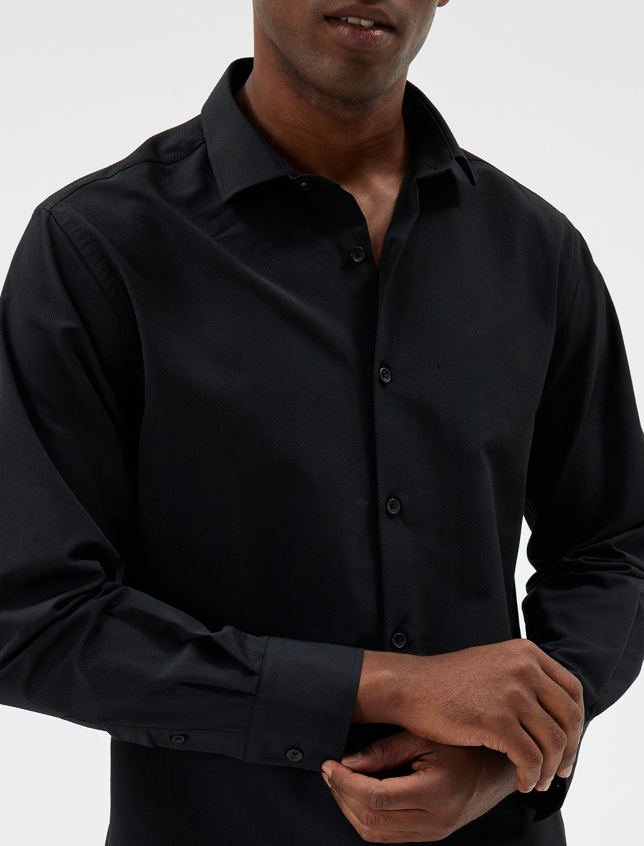   Yarım İtalyan Yaka Gömlek Basic Uzun Kollu Pamuk Karışımlı Regular Fit