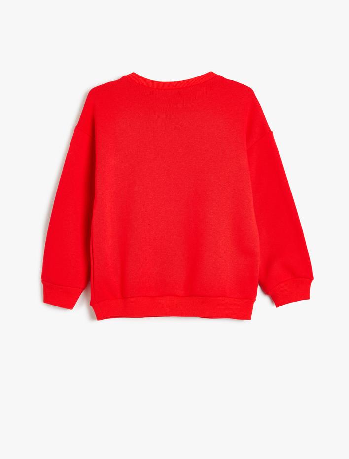 Kız Çocuk Sweatshirt Bisiklet Yaka Kedi Baskılı Şardonlu