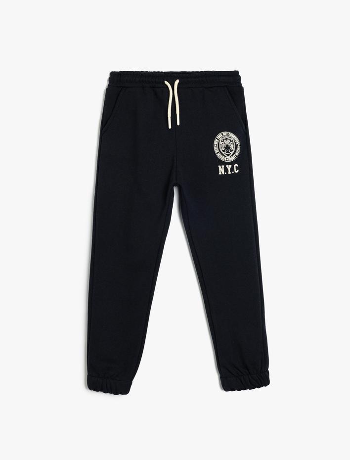 Erkek Çocuk Jogger Eşofman Altı Baskı Detaylı Beli Bağlamalı Cepli Şardonlu