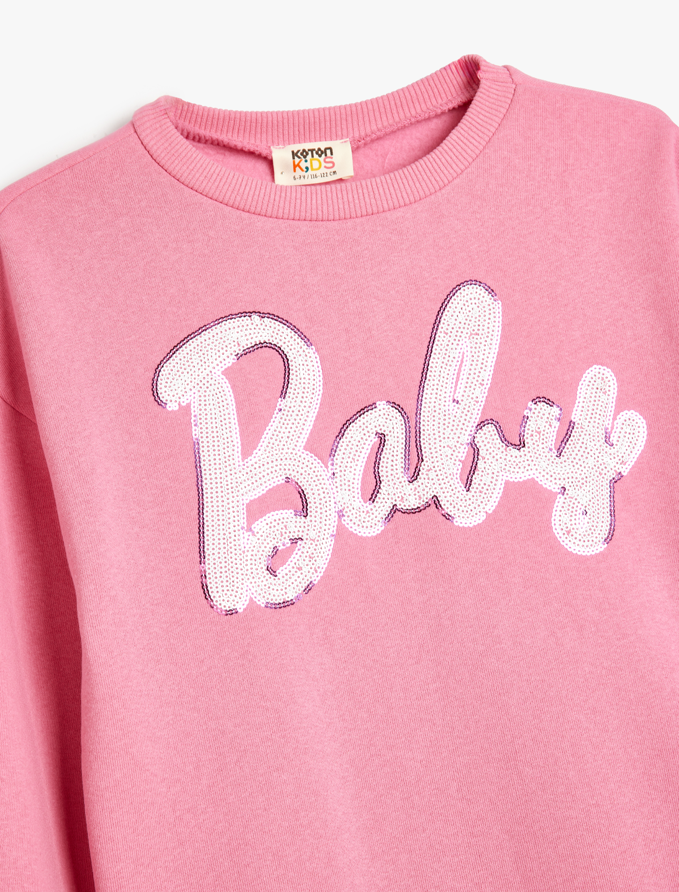 Kız Çocuk Oversize Sweatshirt Uzun Kollu Bisiklet Yaka Pullu Payetli Şardonlu