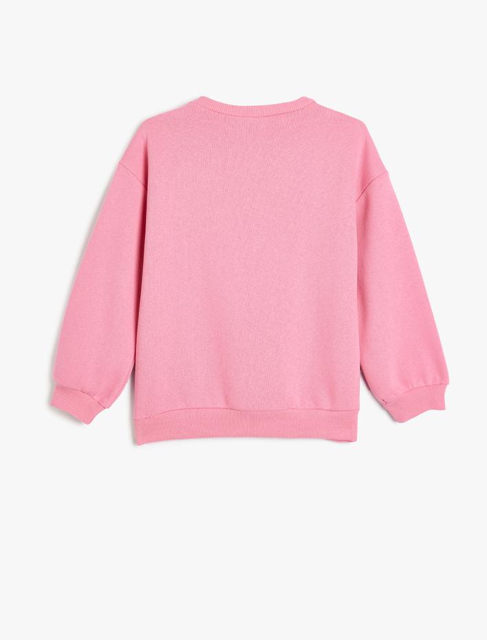Kız Çocuk Oversize Sweatshirt Uzun Kollu Bisiklet Yaka Pullu Payetli Şardonlu