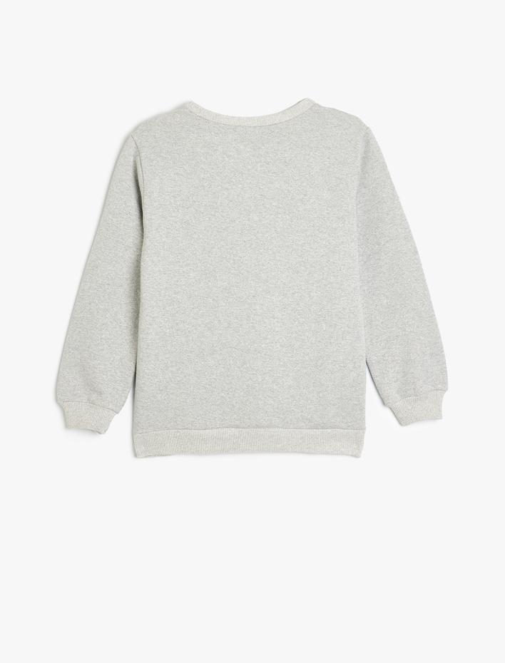 Erkek Çocuk Sweatshirt Kaplan Kabartma Baskılı Şardonlu Bisiklet Yaka