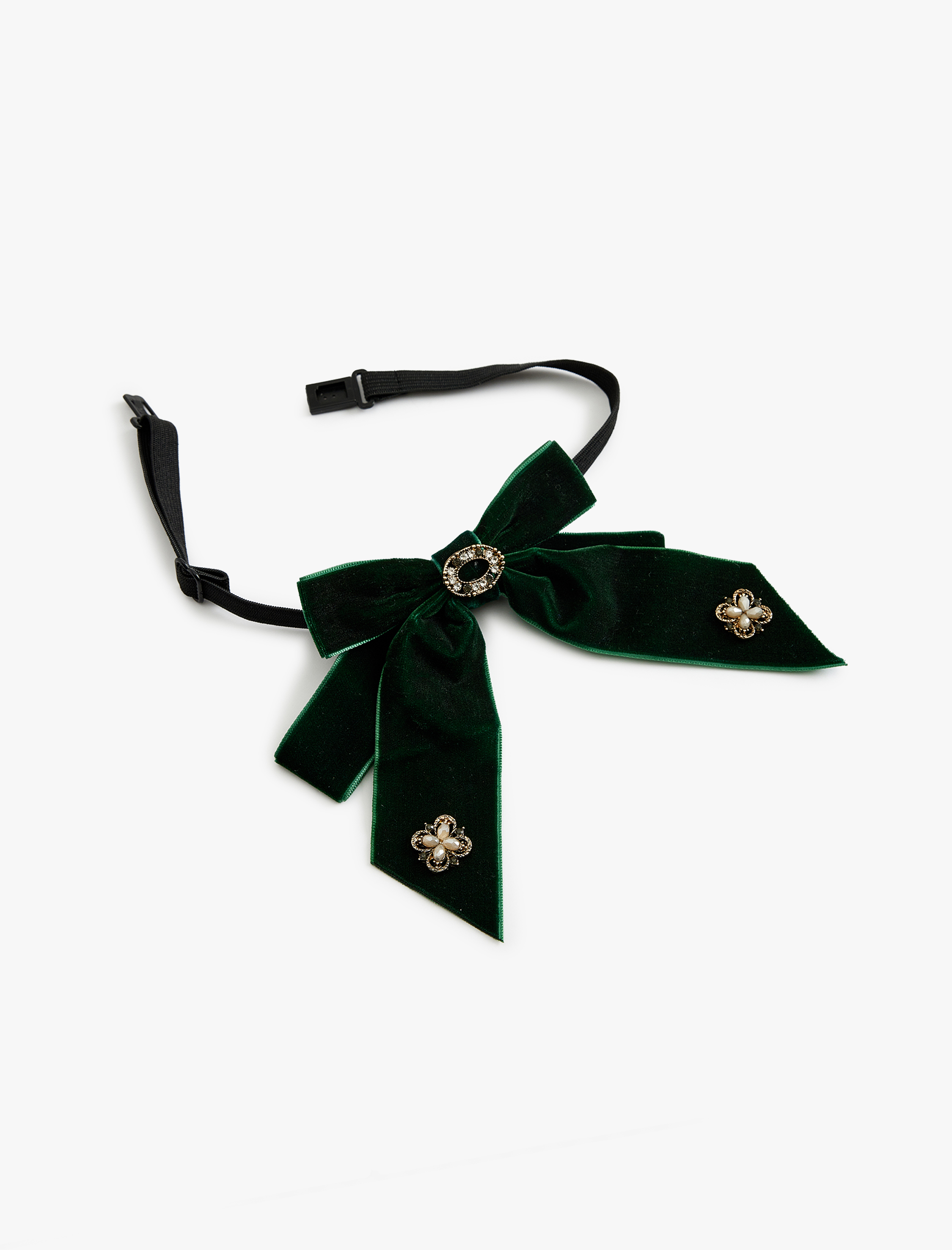  Kadın Kadife Fiyonk Choker Kolye Taşlı