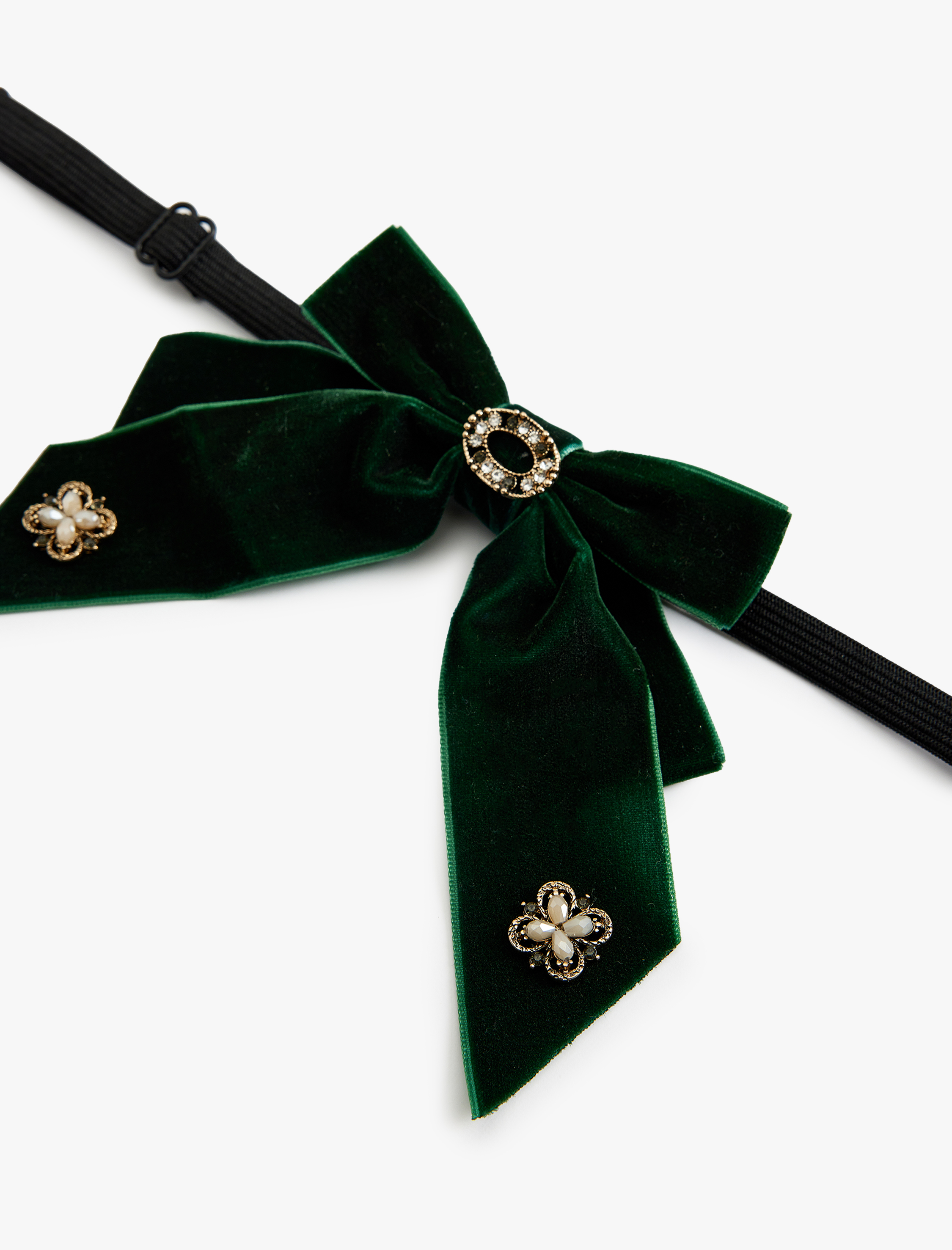  Kadın Kadife Fiyonk Choker Kolye Taşlı