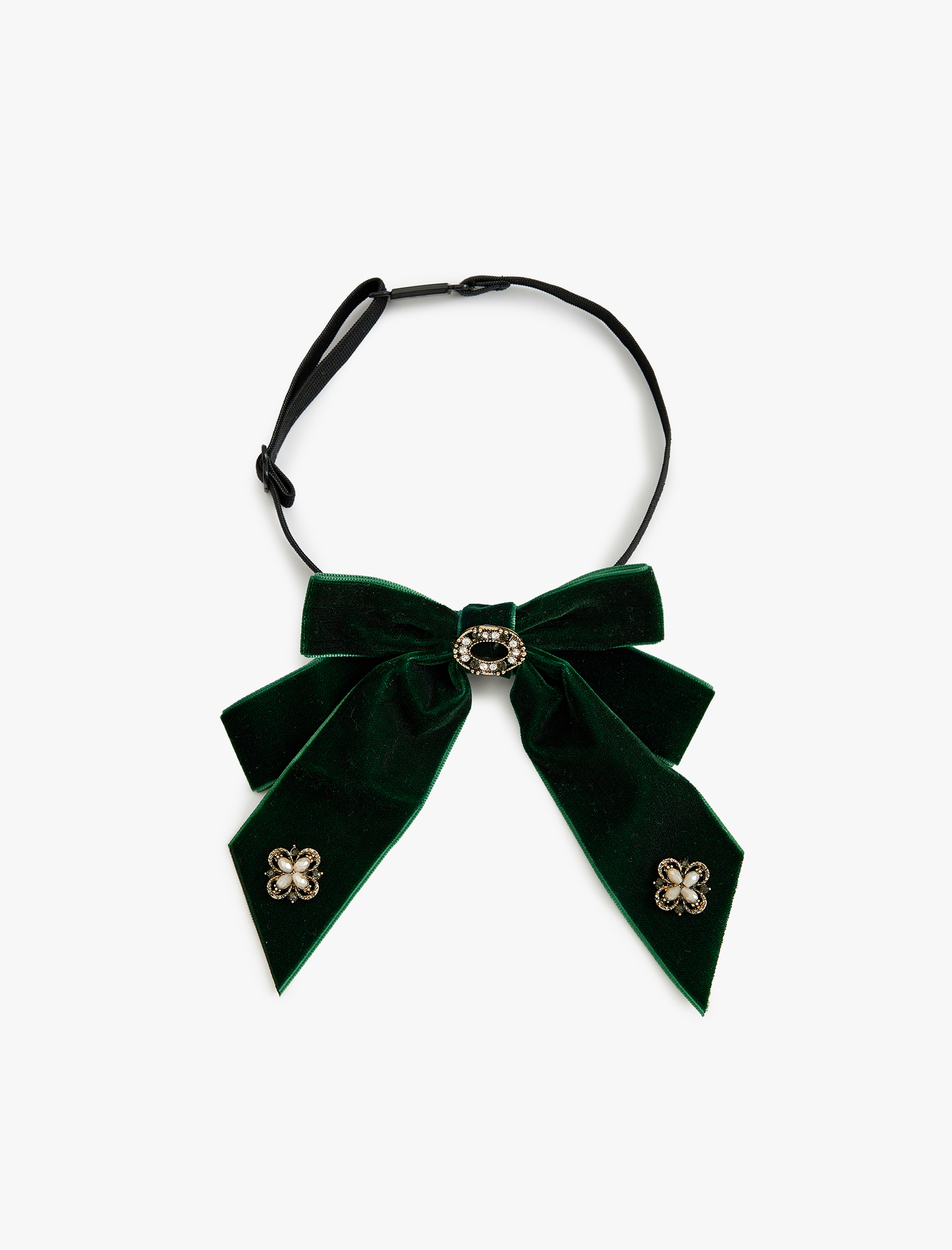  Kadın Kadife Fiyonk Choker Kolye Taşlı