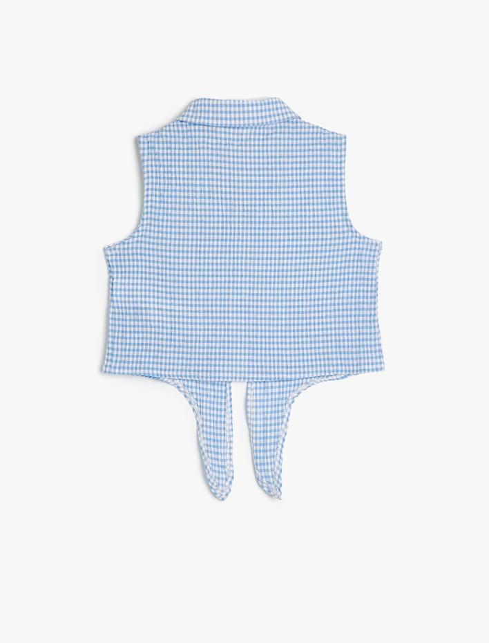 Kız Çocuk Crop Kolsuz Gömlek Belden Bağlamalı Pötikareli