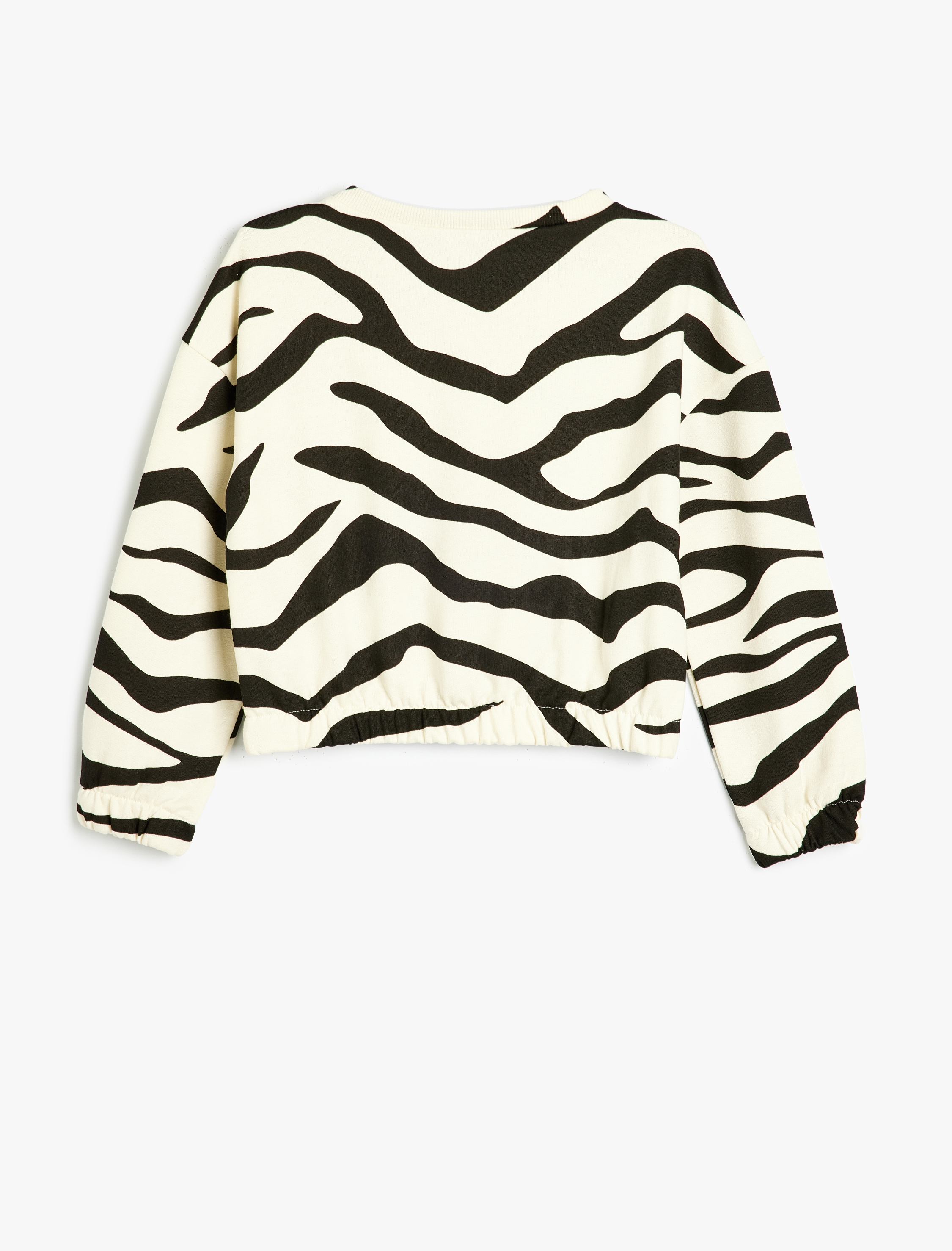  Kız Çocuk Crop Sweatshirt Desenli Yuvarlak Yaka Uzun Kollu Pamuklu Şardonlu