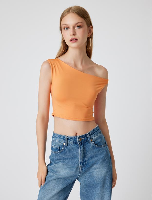 Kayık Yaka Crop Üst Kolsuz Slim Fit_2