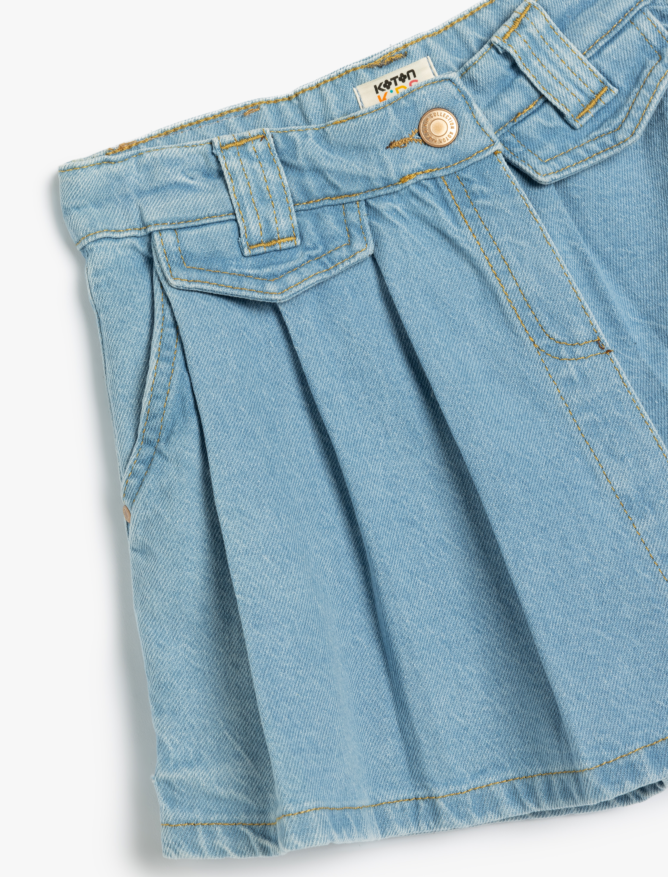  Kız Çocuk Kot Şort Etek Pileli Cep Detaylı Pamuklu