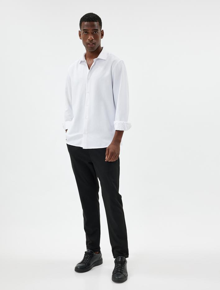  Slim Fit Gömlek Basic Uzun Kollu Pamuk Karışımlı