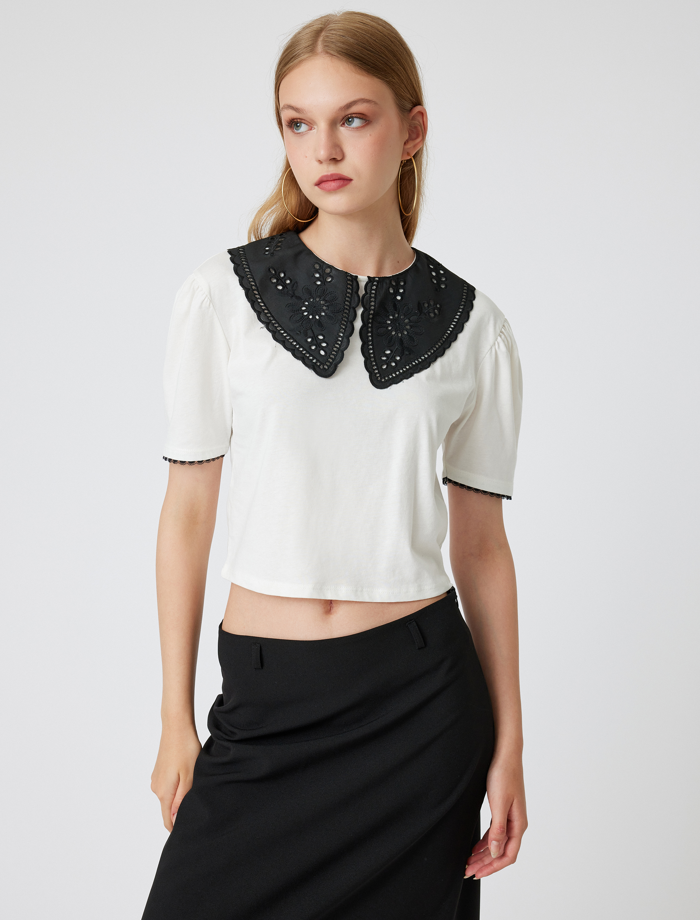   Fistolu Bebe Yaka Tişört Kısa Kollu Pamuklu