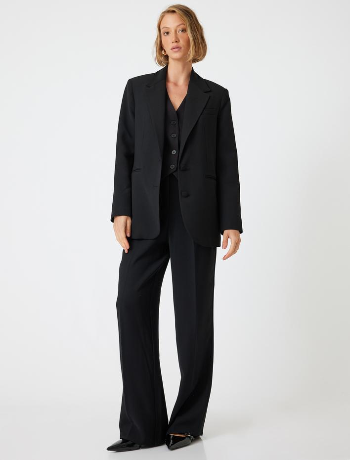  Kumaş Oversize Pantolon Geniş Paça Standart Bel Cepli