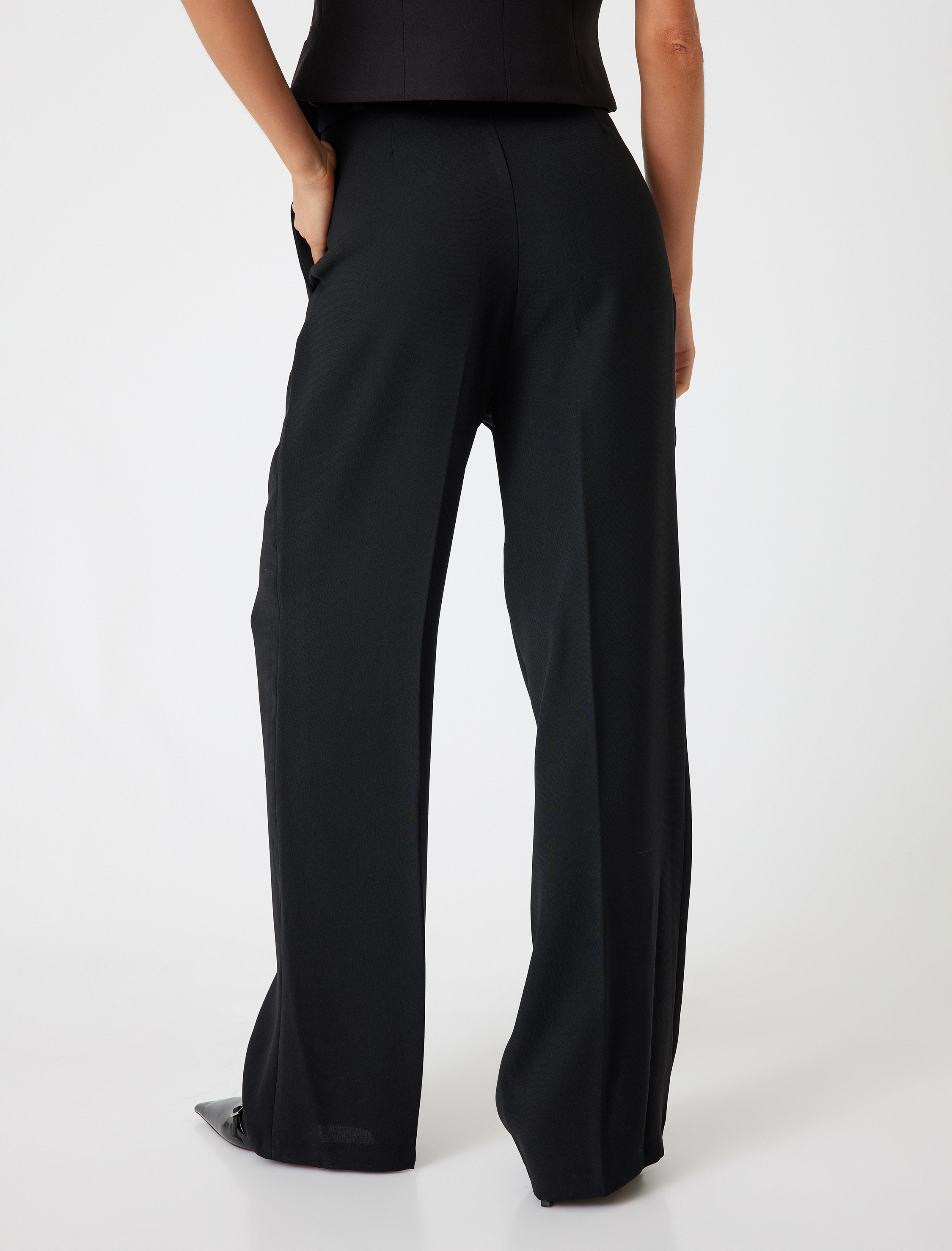   Kumaş Oversize Pantolon Geniş Paça Standart Bel Cepli