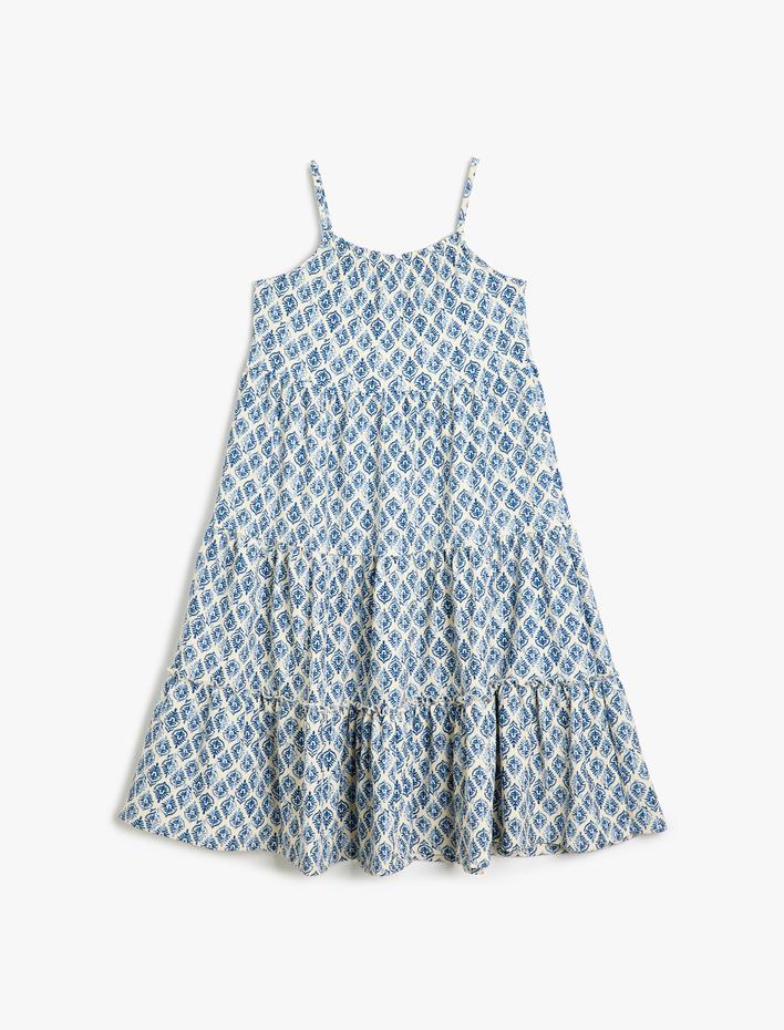 Kız Çocuk Mini Elbise İnce Askılı Katlı Desenli
