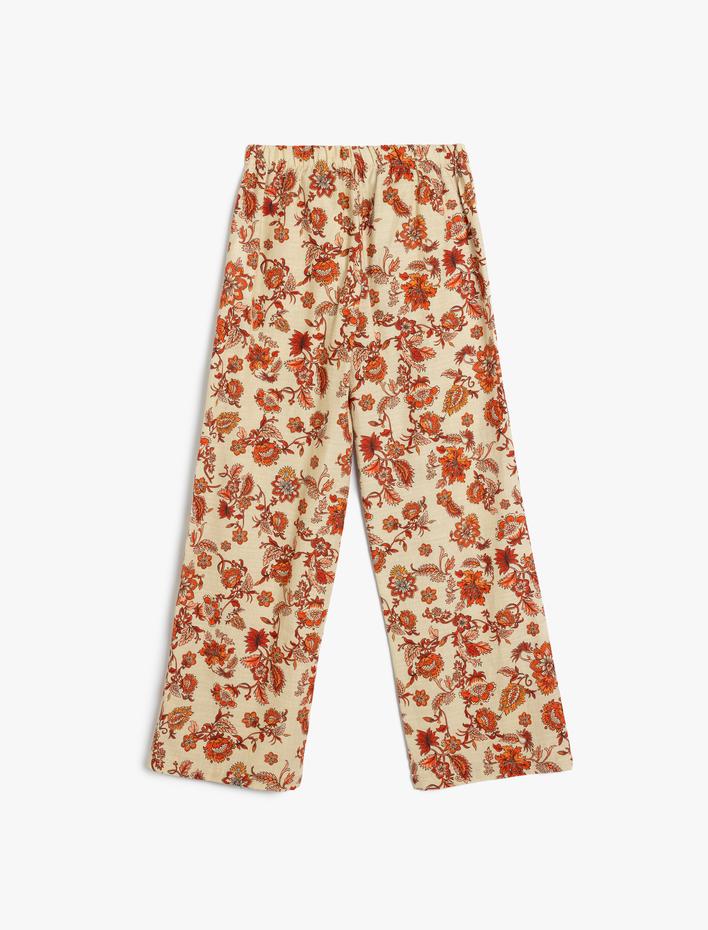 Kız Çocuk İspanyol Paça Pantolon Çiçekli Desenli Pamuklu