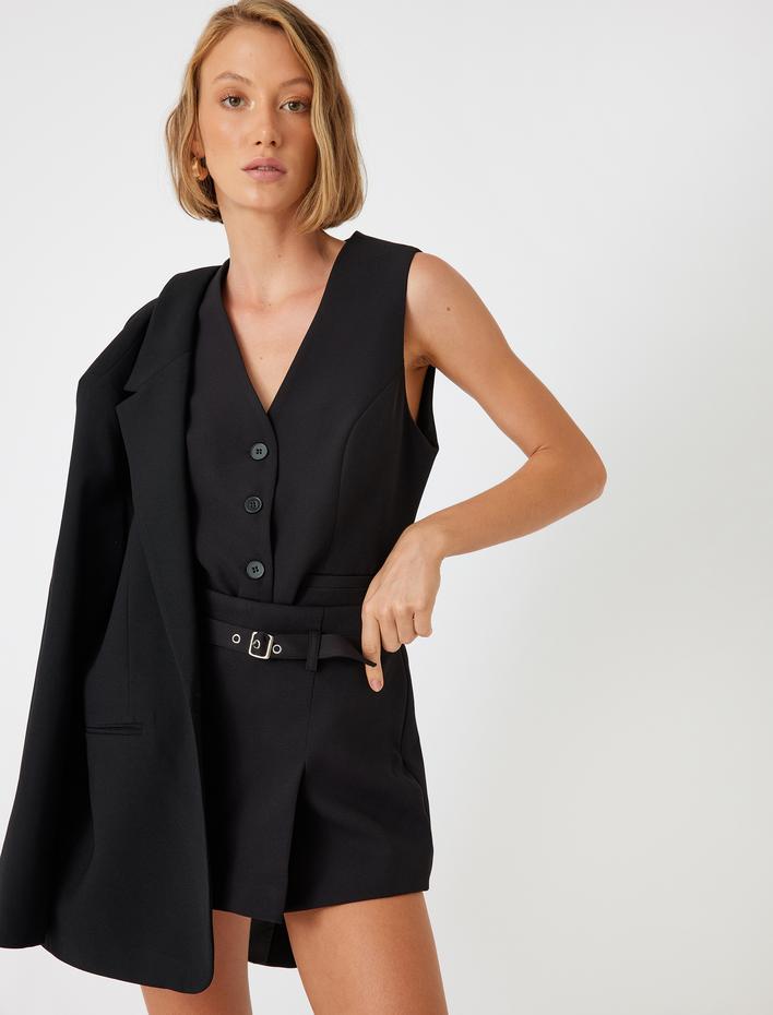  Kemerli Pile Detaylı Yüksek Bel Mini Şort Etek