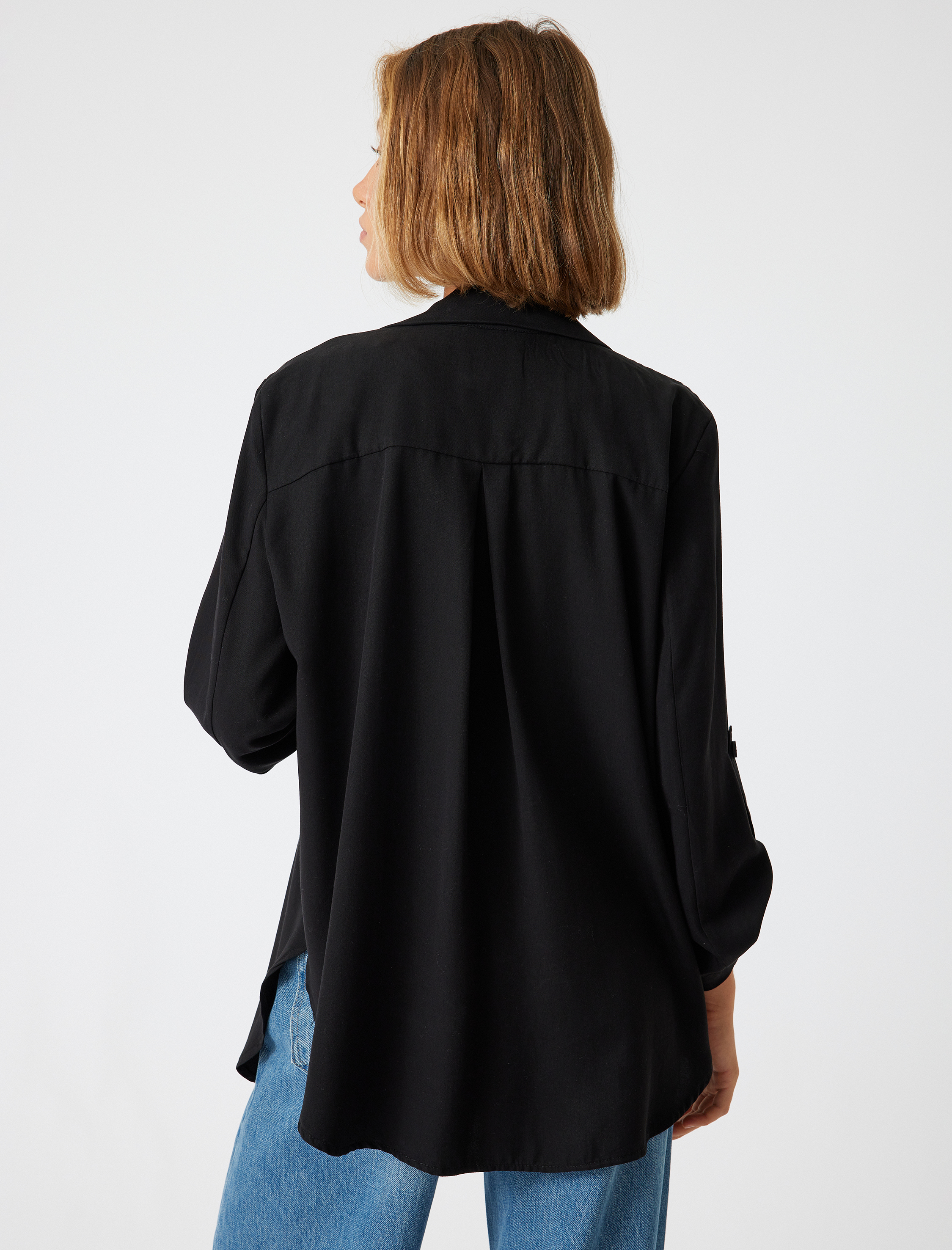   3/4 Kol Ters Kruvaze Yaka Bol Kalıp Blazer Ceket