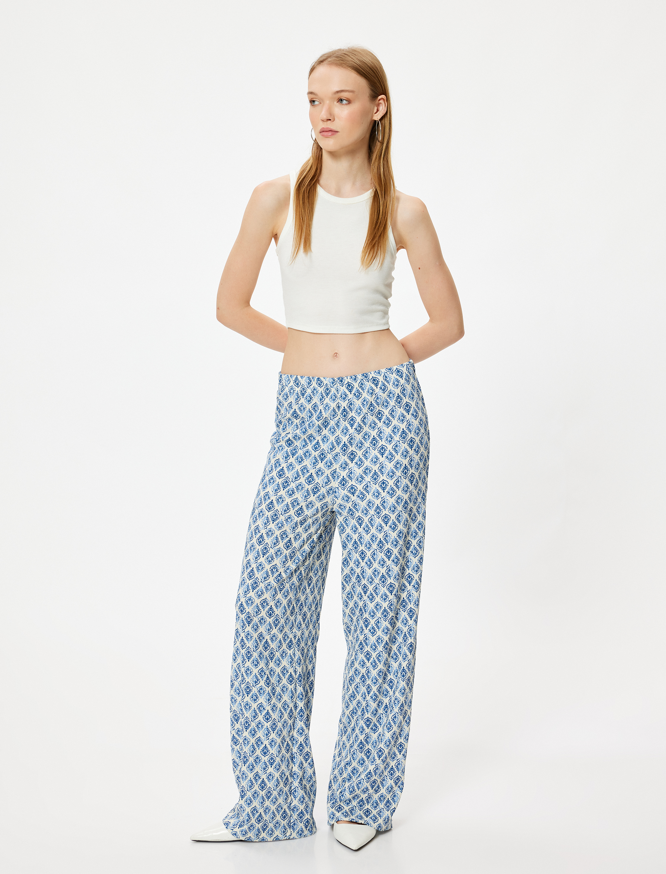   Bol Paça Pantolon Oversize Yüksek Bel Bürümcük Beli Lastikli