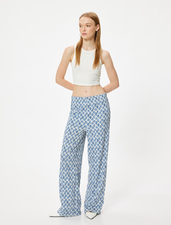  Bol Paça Pantolon Oversize Yüksek Bel Bürümcük Beli Lastikli