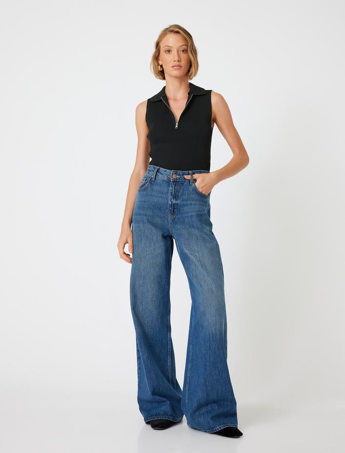  Yarım Fermuar Detaylı Polo Yaka Kolsuz Triko Üst