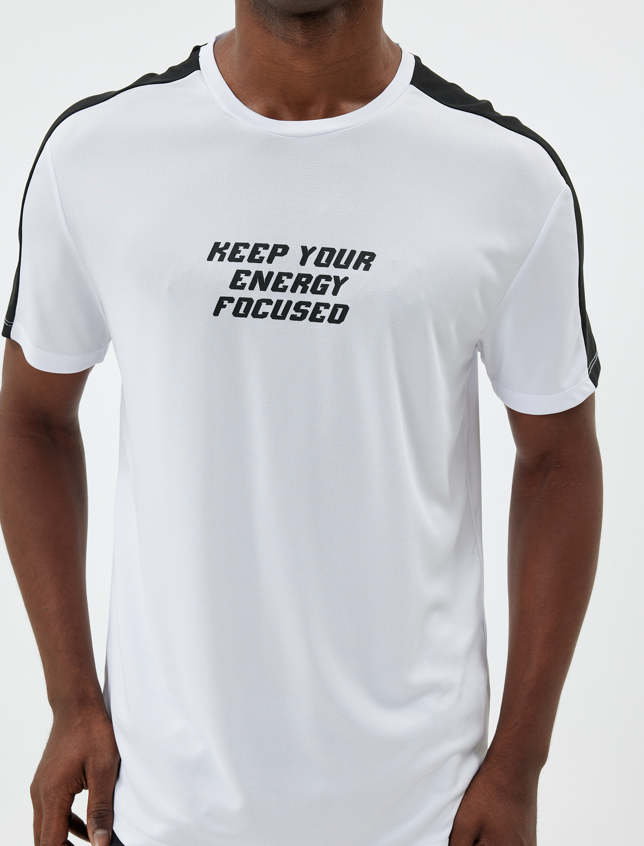 Slogan Baskılı Kısa Kollu Renk Kontrastlı Bisiklet Yaka Spor Tişört