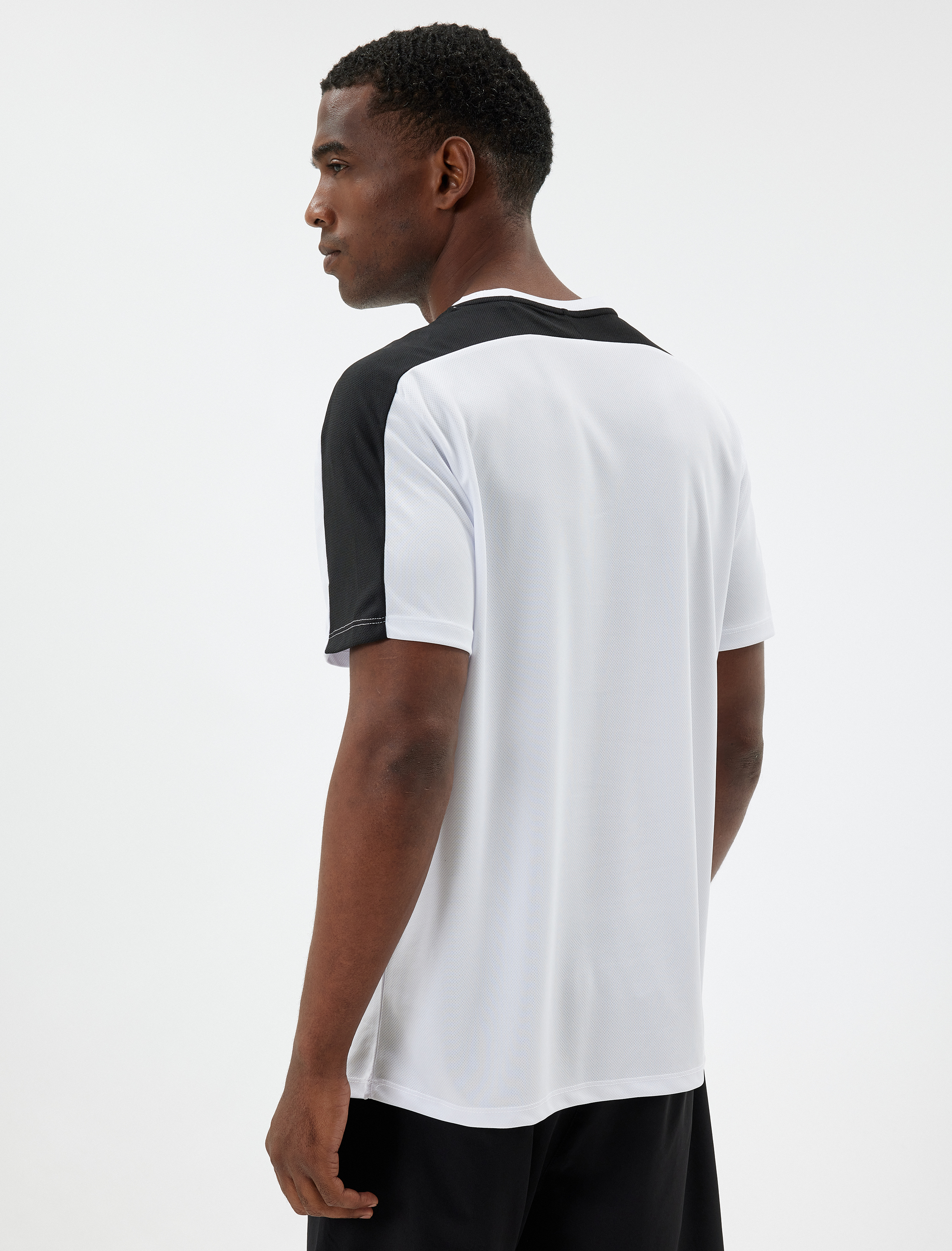 Slogan Baskılı Kısa Kollu Renk Kontrastlı Bisiklet Yaka Spor Tişört