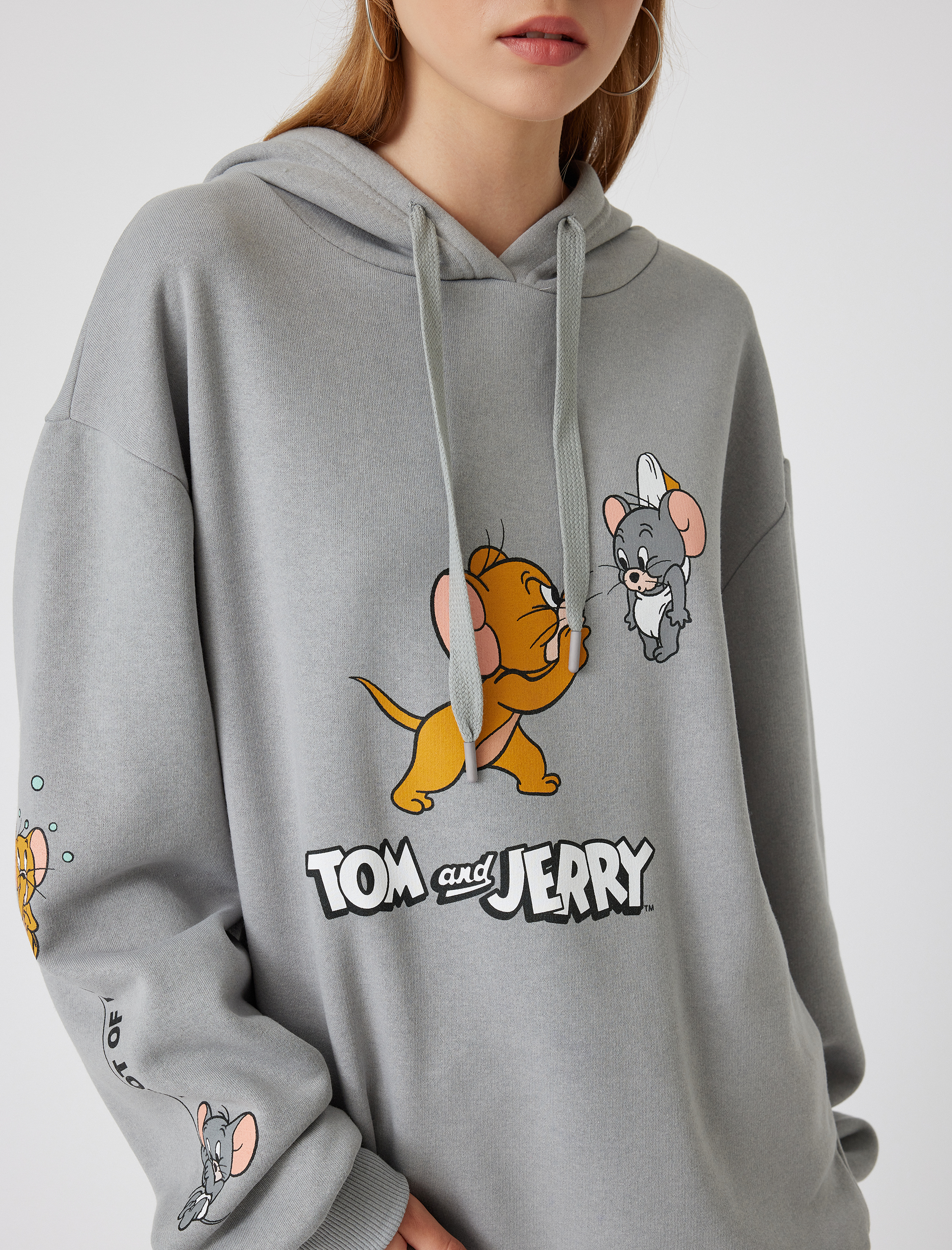   Şardonlu Tom ve Jerry Oversize Kapüşonlu Sweatshirt Lisanslı Baskılı