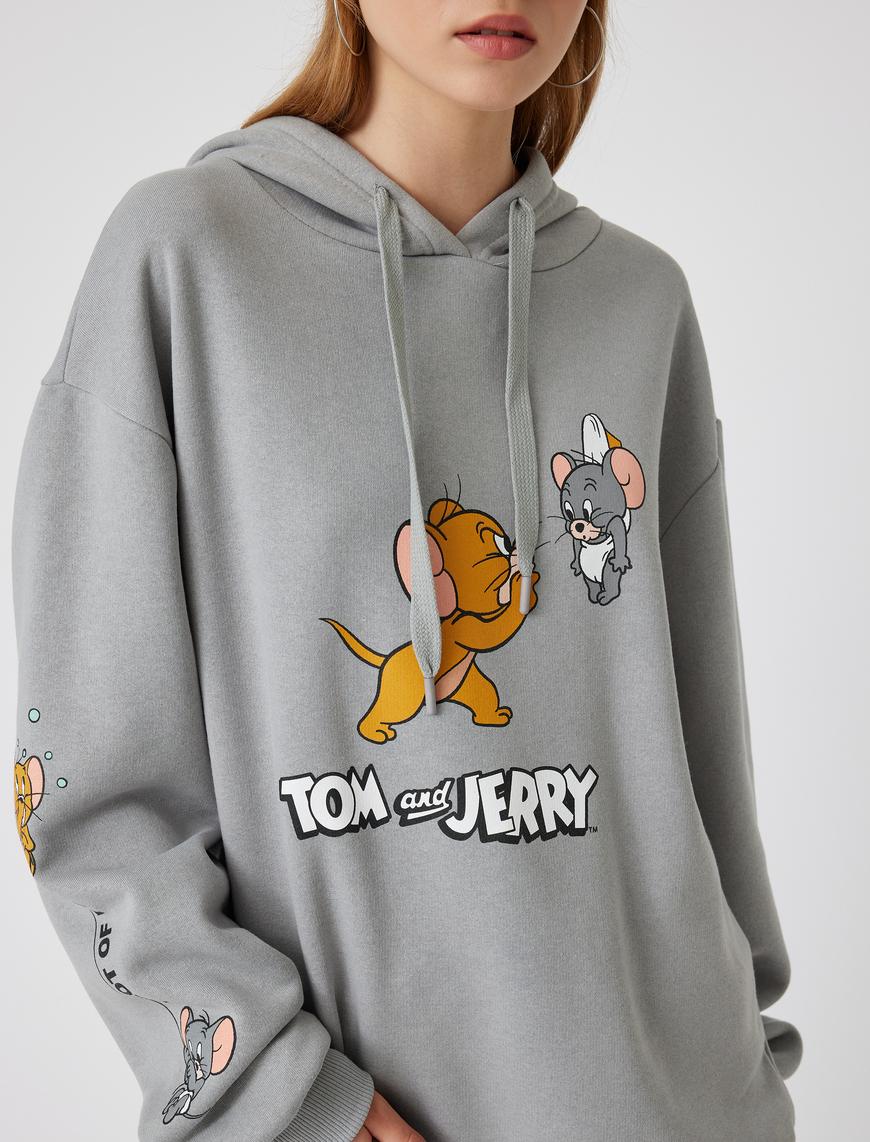   Tom ve Jerry Oversize Kapüşonlu Sweatshirt Lisanslı Baskılı