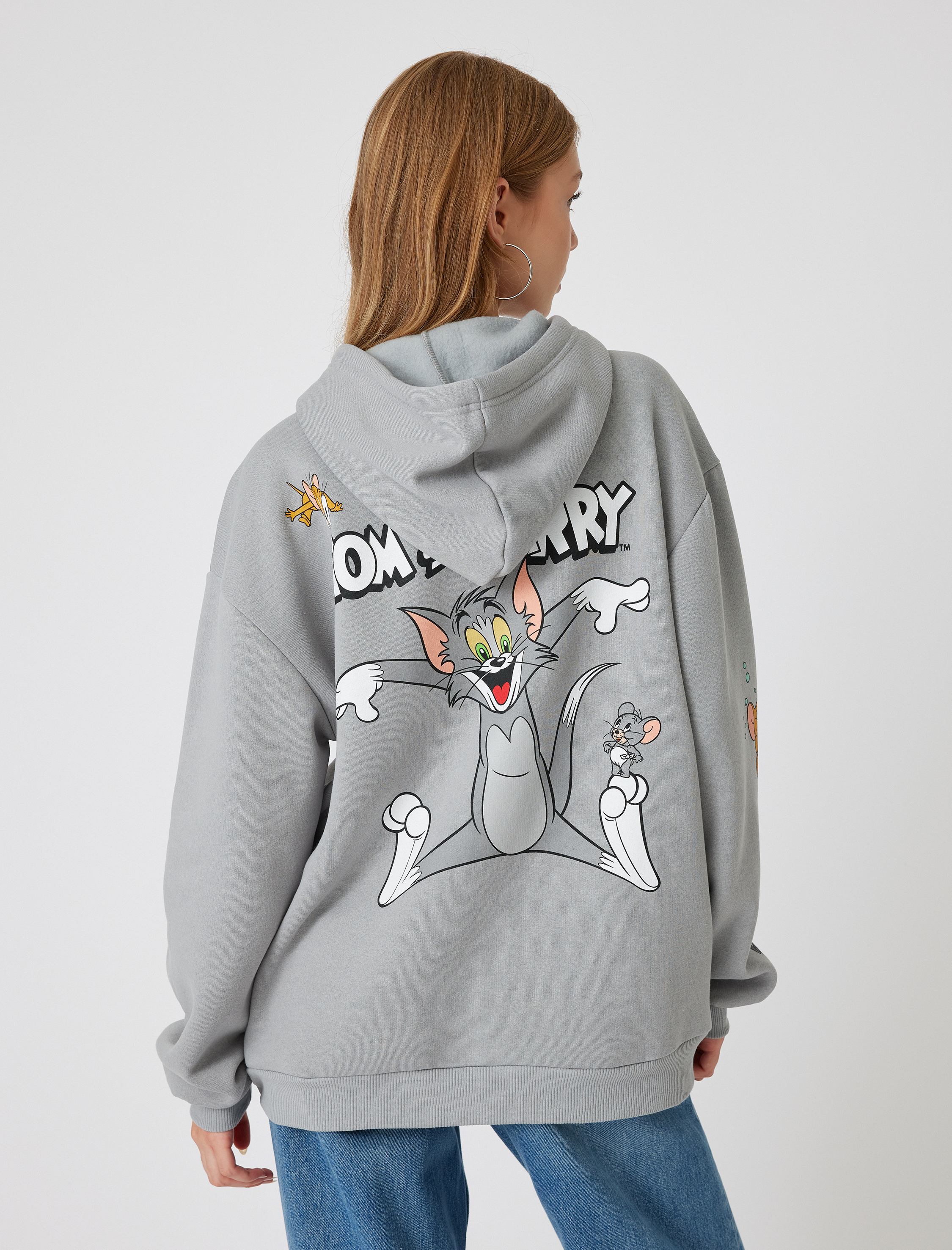   Şardonlu Tom ve Jerry Oversize Kapüşonlu Sweatshirt Lisanslı Baskılı