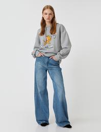 Tom ve Jerry Oversize Kapüşonlu Sweatshirt Lisanslı Baskılı