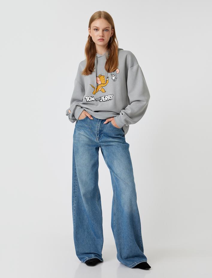  Tom ve Jerry Oversize Kapüşonlu Sweatshirt Lisanslı Baskılı