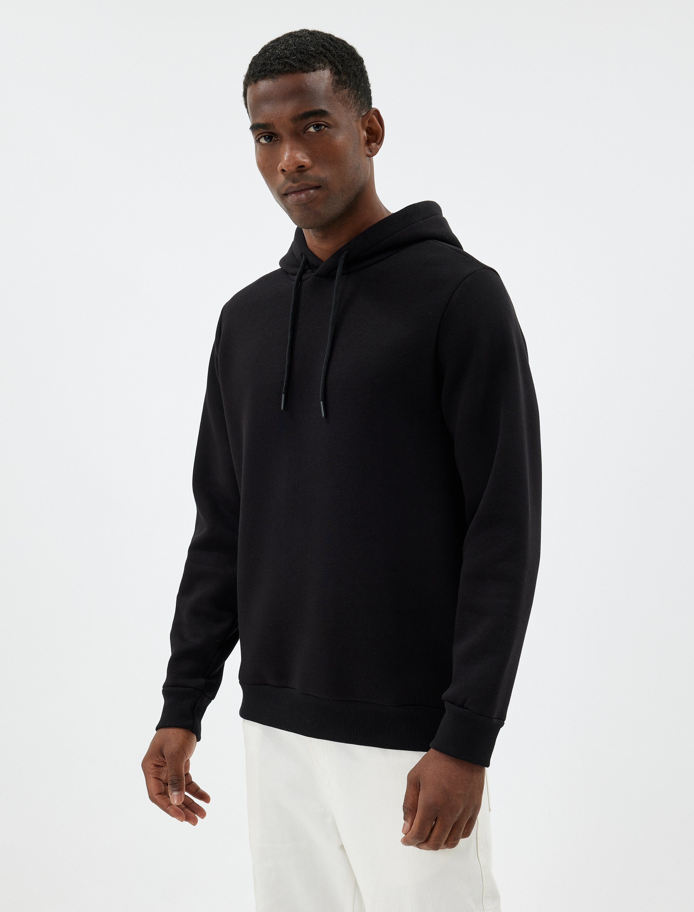   Şardonlu Pamuk Karışımlı Basic Kapşonlu Sweatshirt