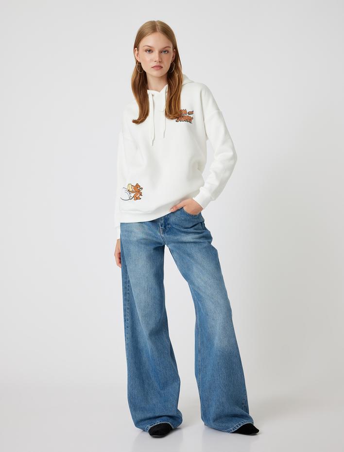  Şardonlu Tom ve Jerry Oversize Kapüşonlu Sweatshirt Lisanslı Arkası Baskılı