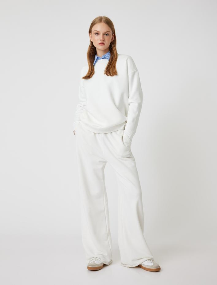  Şardonlu Basic Oversize Sweatshirt Uzun Kollu Bisiklet Yaka