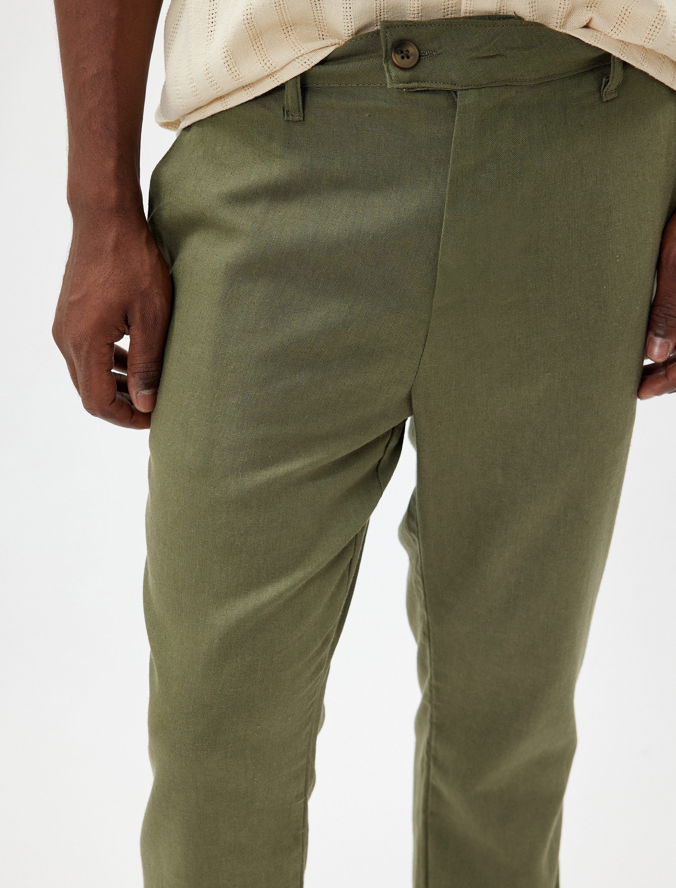 Viskon Keten Karışımlı Pantolon Chino Cep Detaylı Düğmeli