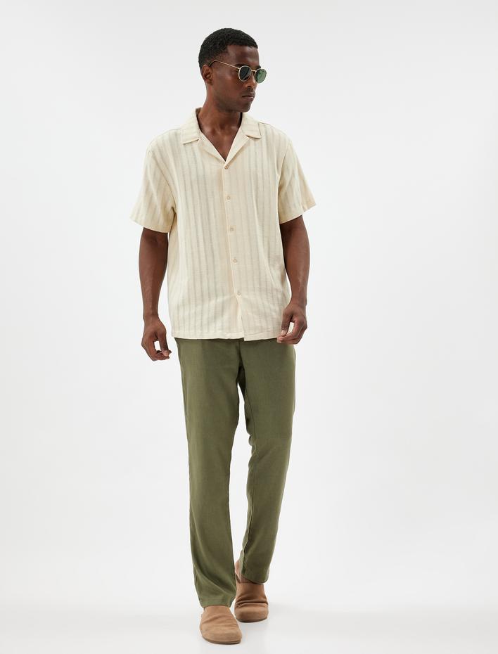  Viskon Keten Karışımlı Pantolon Chino Cep Detaylı Düğmeli