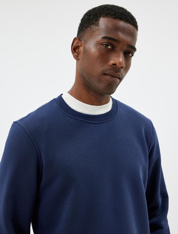  Bisiklet Yaka Sweatshirt Basic Uzun Kollu Şardonlu