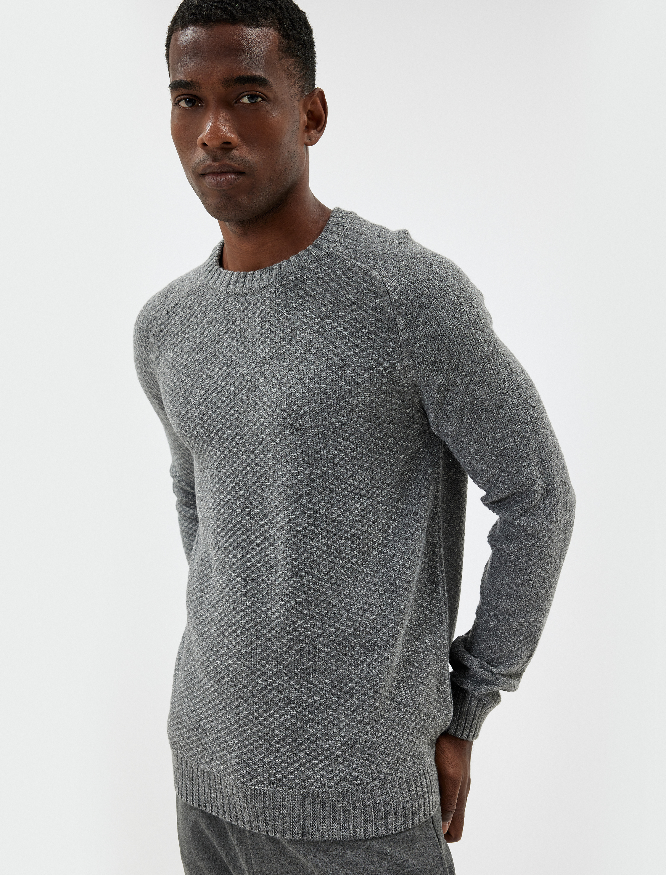 Kışlık Triko Kazak Basic Bisiklet Yaka Dokulu Uzun Kollu