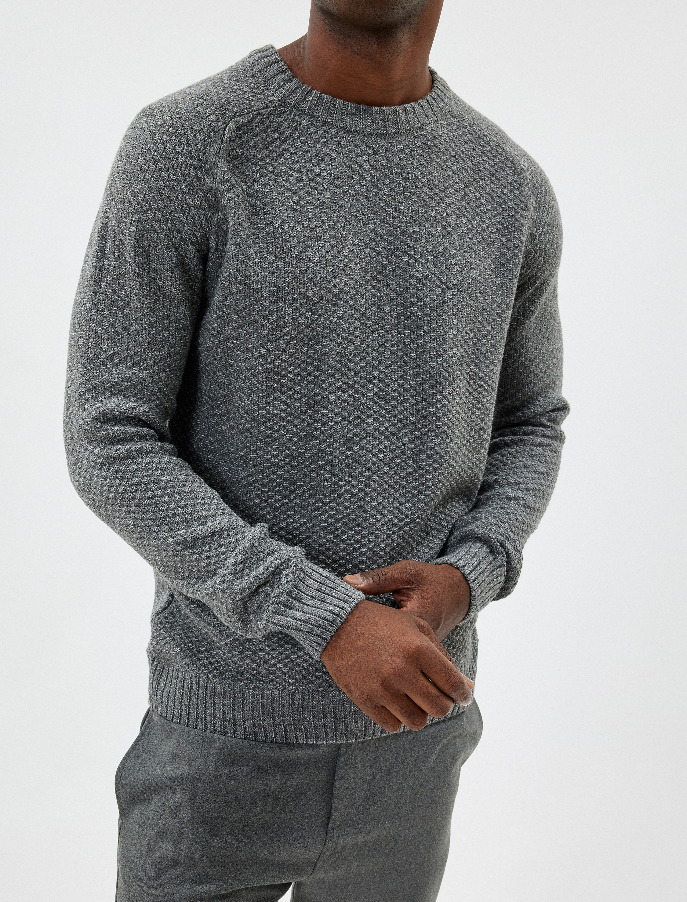 Kışlık Triko Kazak Basic Bisiklet Yaka Dokulu Uzun Kollu