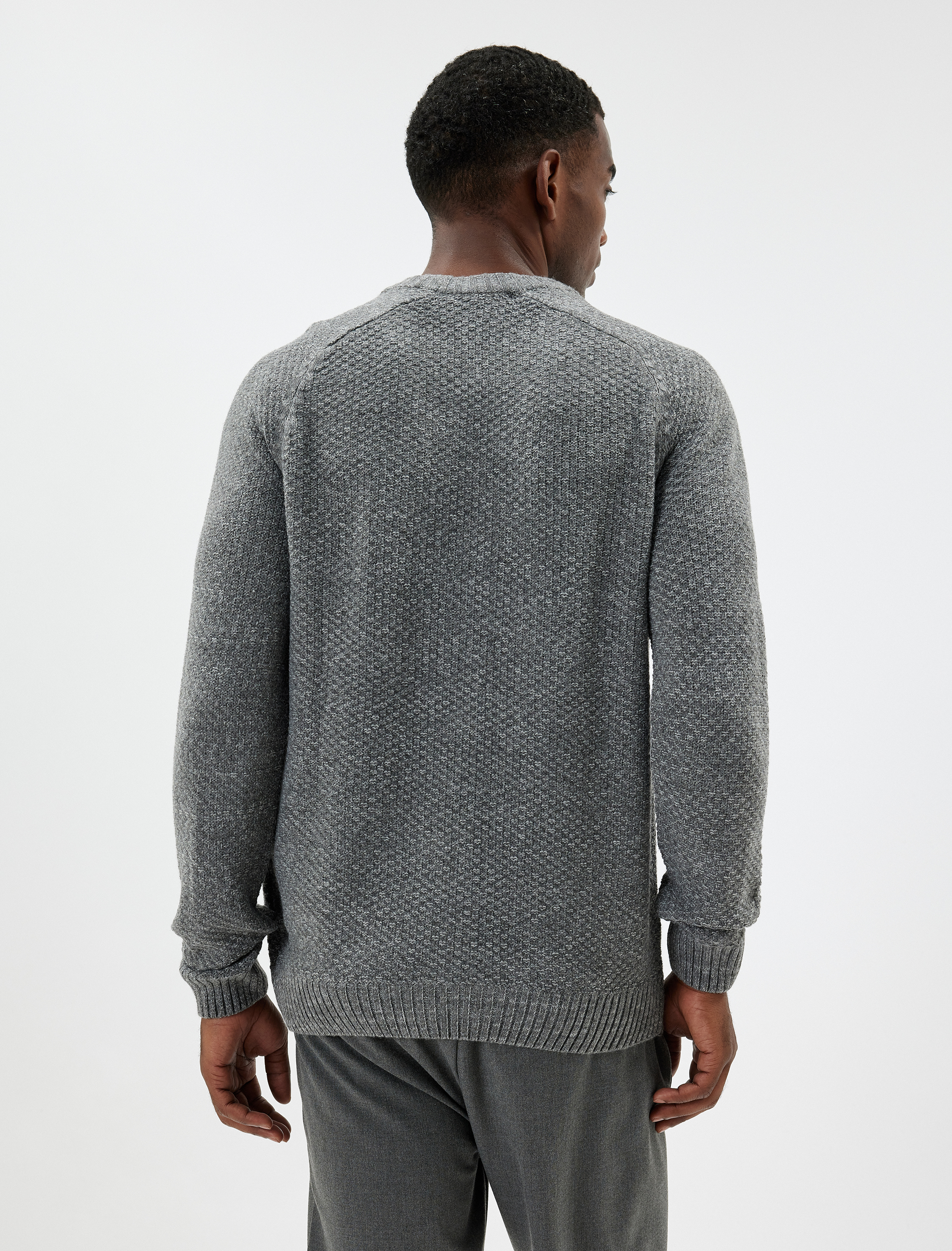 Kışlık Triko Kazak Basic Bisiklet Yaka Dokulu Uzun Kollu